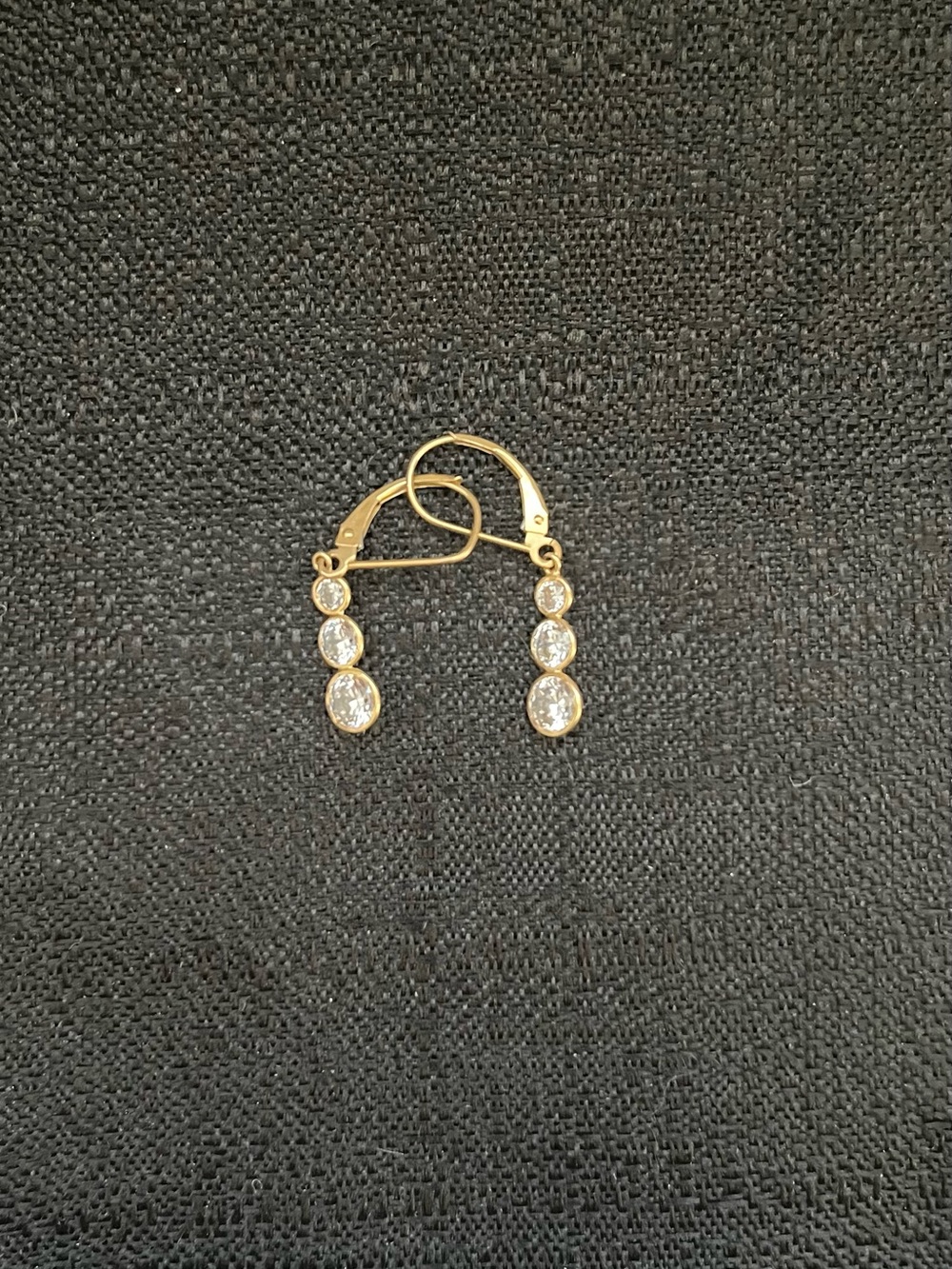 Vintage 14 Gold Bezel Drop Earrings with Three White Topaz Stones
